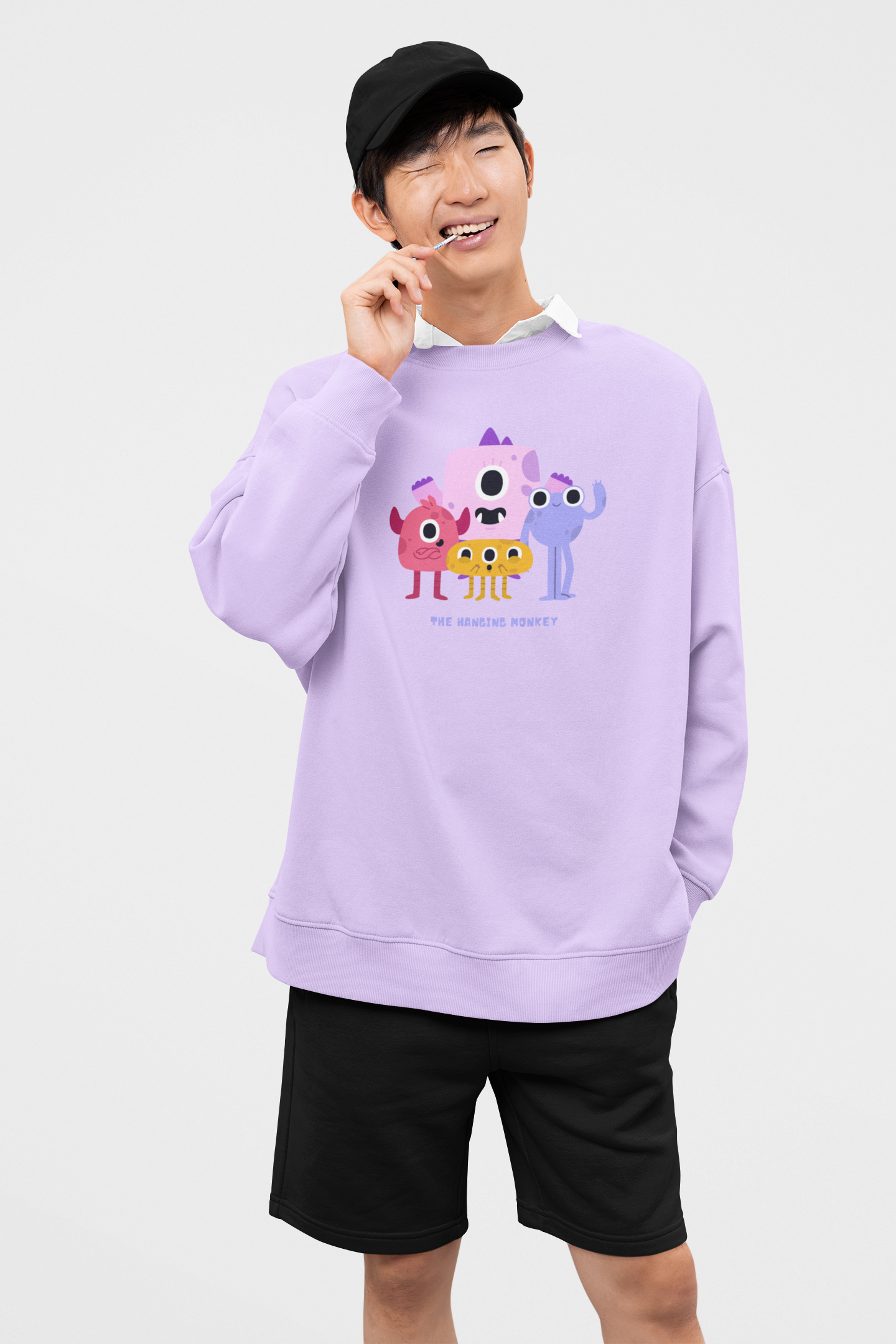 Lavender Monster Kid Graphic Oversized Sweatshirt