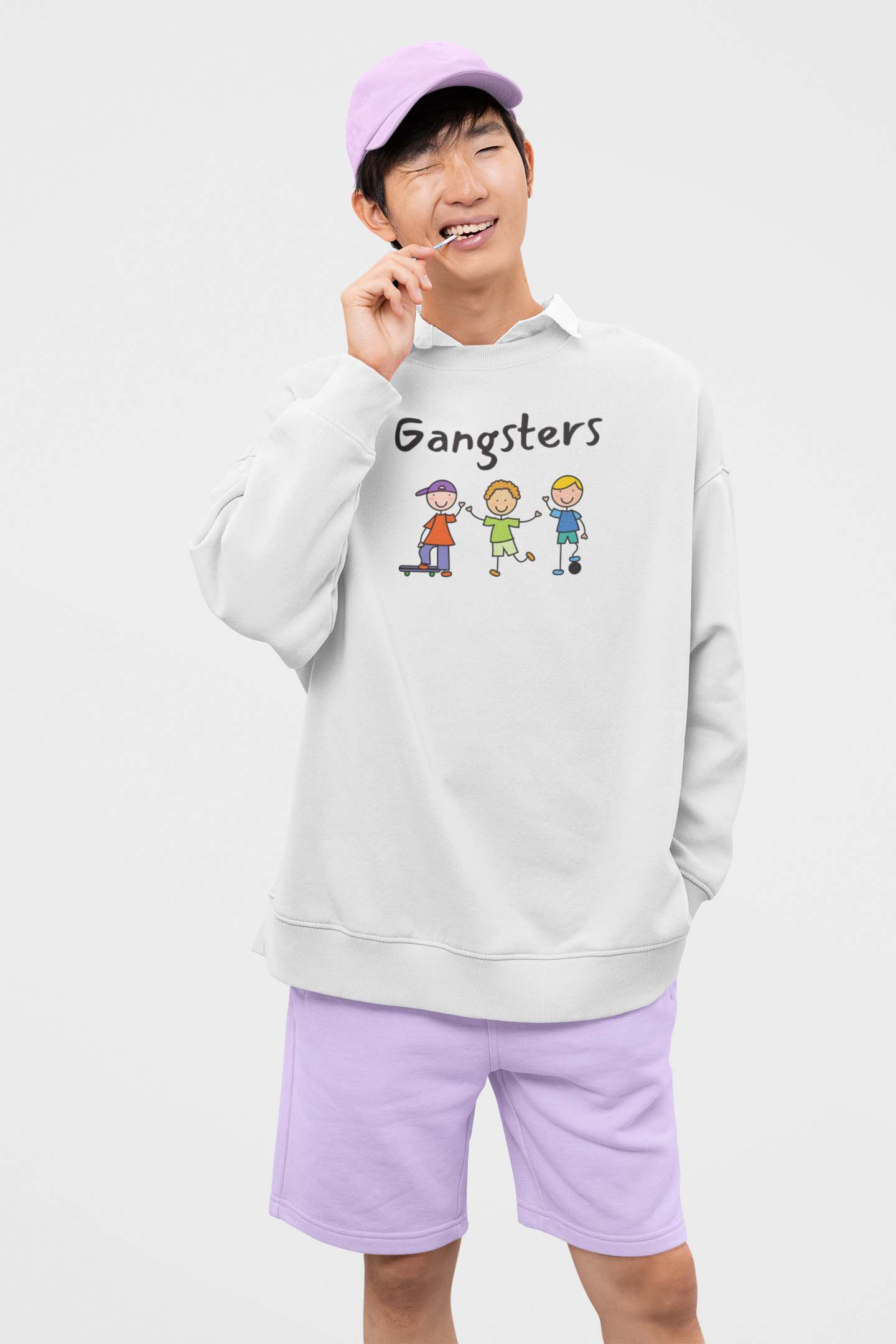 Gangsters White Oversized Graphic Sweatshirt