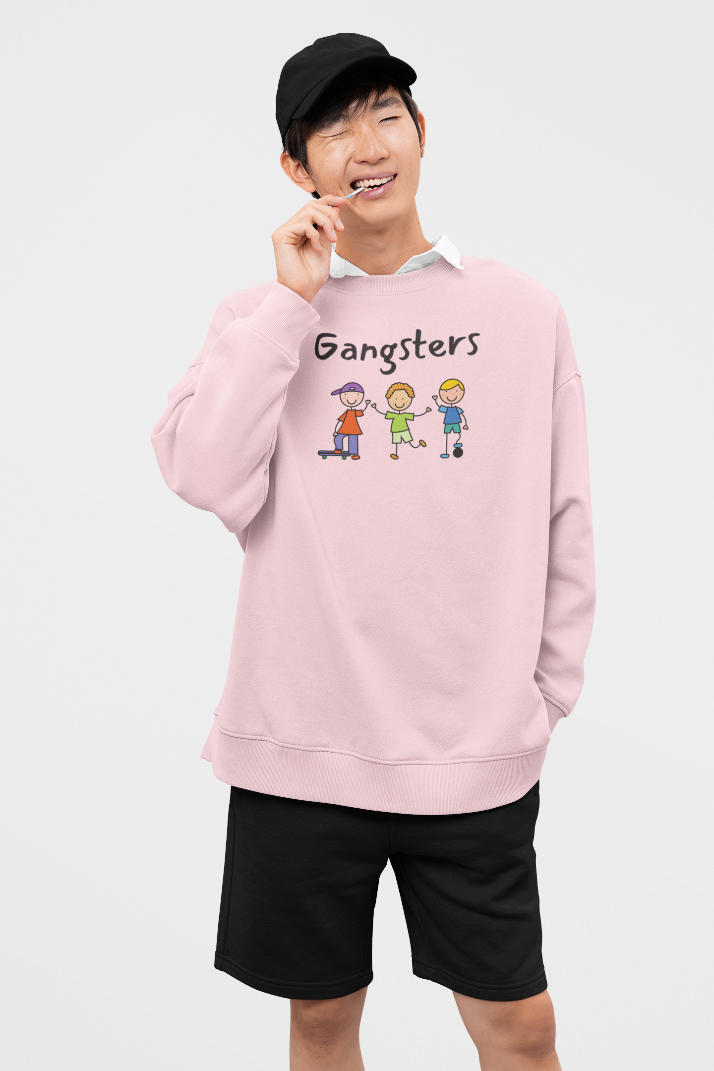 Baby Pink Gangsters Oversized Graphic Sweatshirt