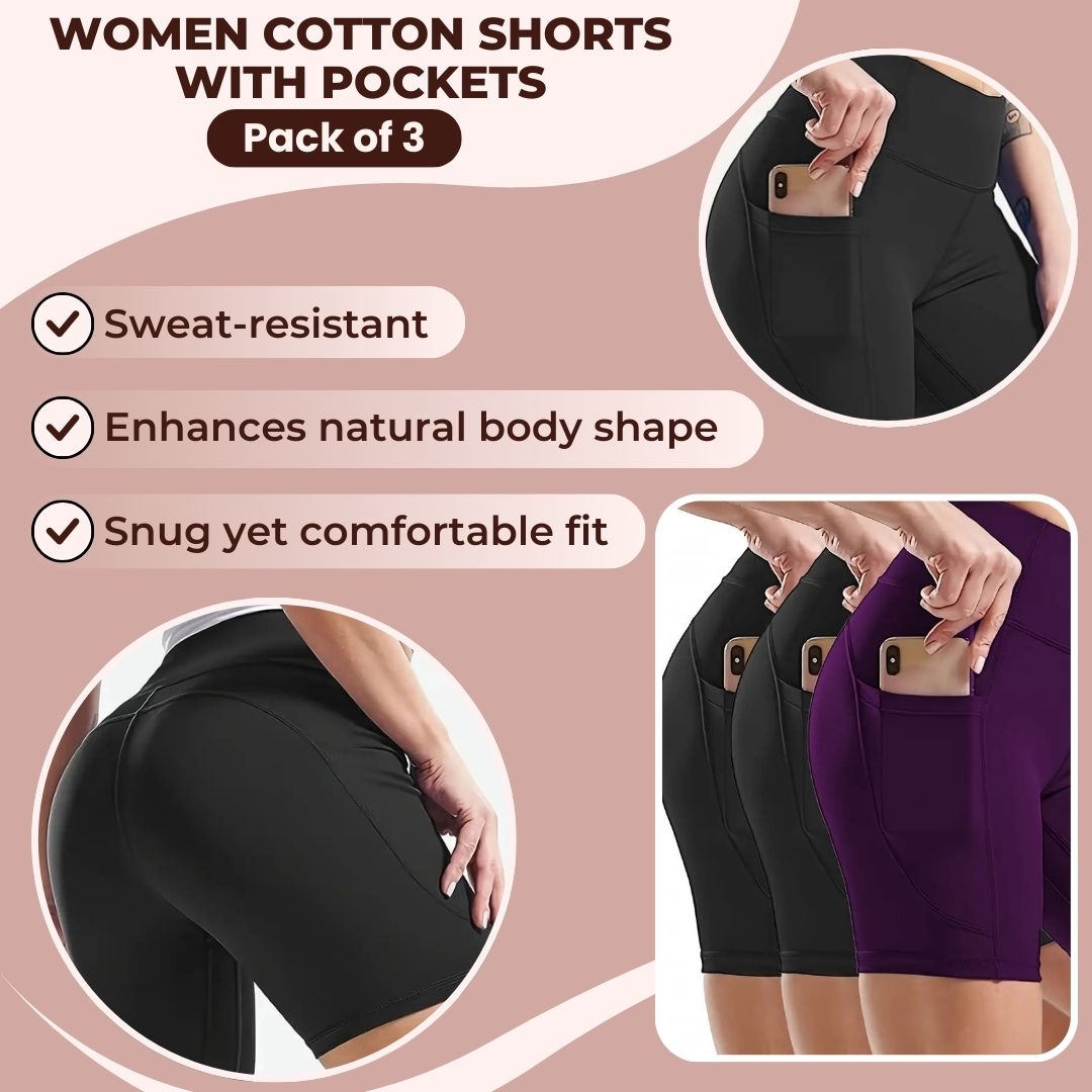 Women Cotton Short With Pocket Pack of 3