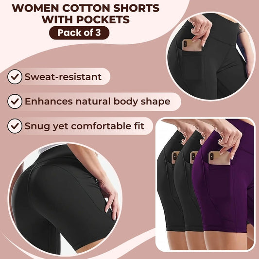 Women Cotton Short With Pocket Pack of 3