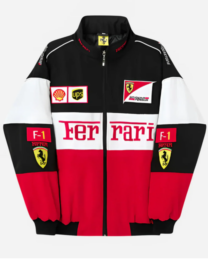 Tri-Colour Ferrari F1 Vintage Racer Jacket | Classic Racing Style l Unisex