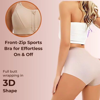 Zip Up Sports Bra and Seamless Underwear Same Color Lingerie Combo With FREE Undergarment Storage Box