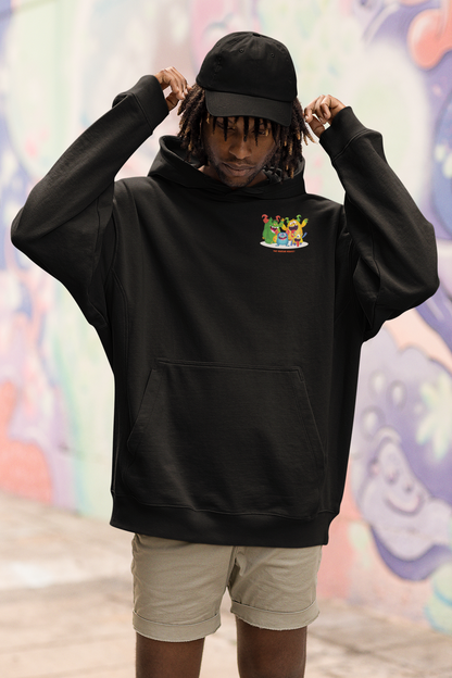 Monster family Black Oversized Graphic Hoodie