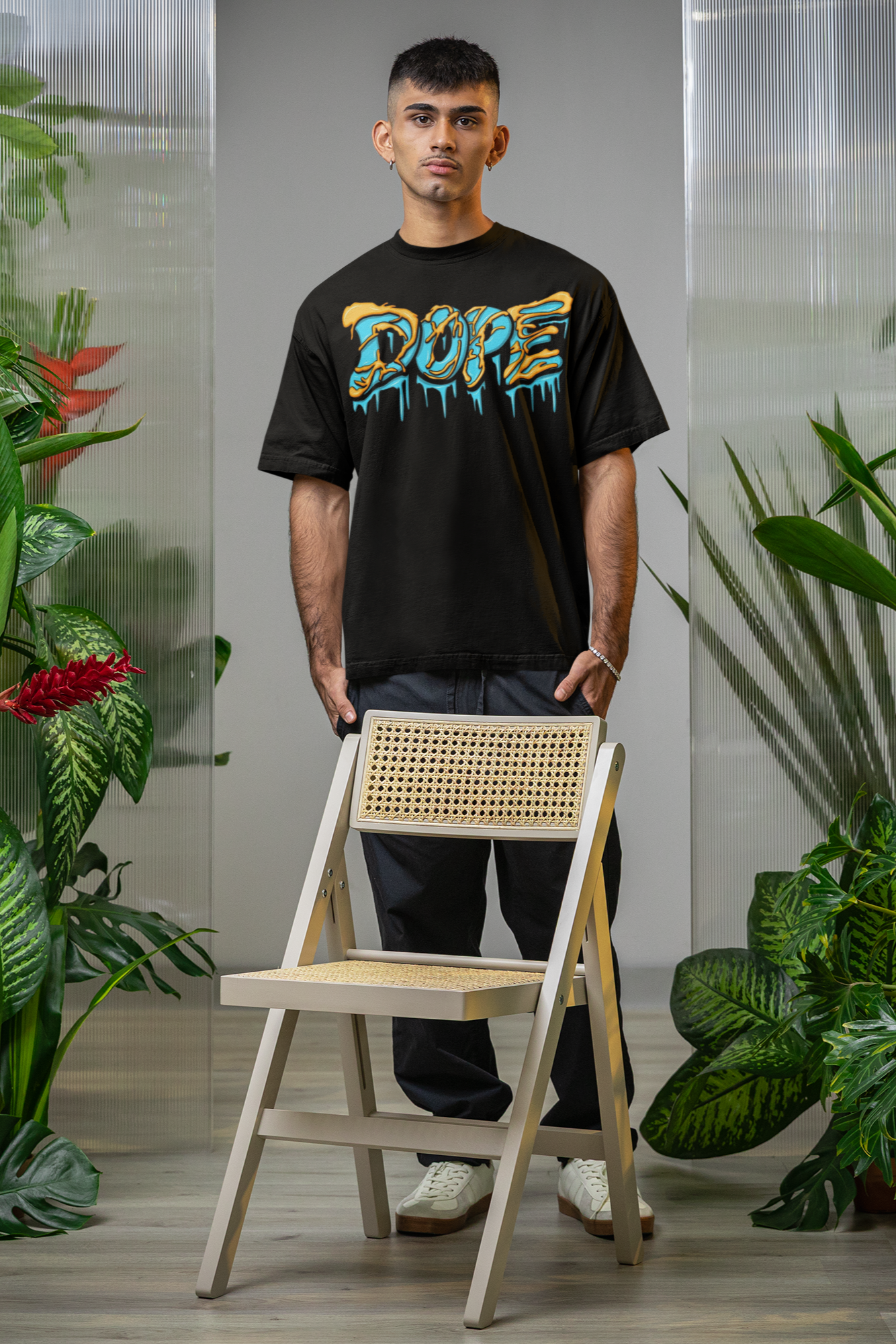 The Hanging Monkey Original Black Oversized Dark Dope Mushroom Typography Printed Tshirt