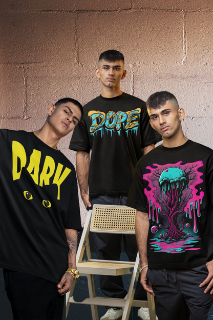 The Hanging Monkey Original Black Oversized Dark Dope Mushroom Typography Printed Tshirt