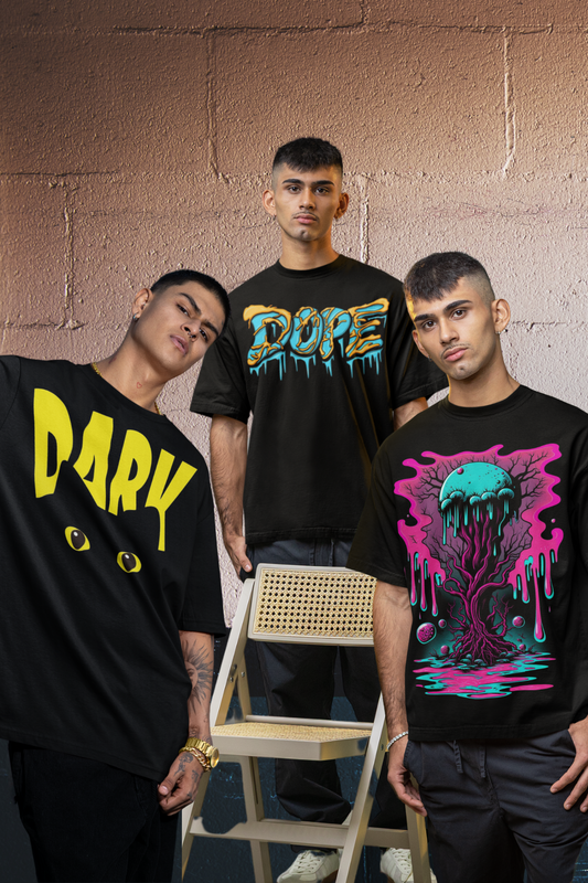 The Hanging Monkey Original Black Oversized Dark Dope Mushroom Typography Printed Tshirt