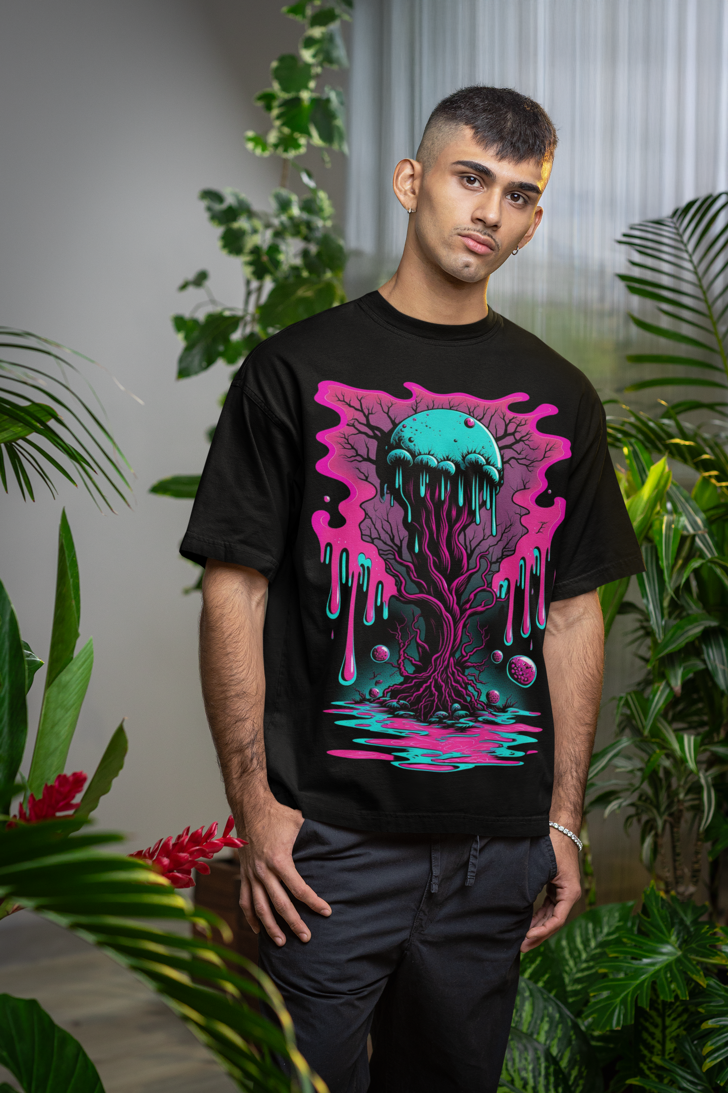 The Hanging Monkey Original Black Oversized Dark Dope Mushroom Typography Printed Tshirt