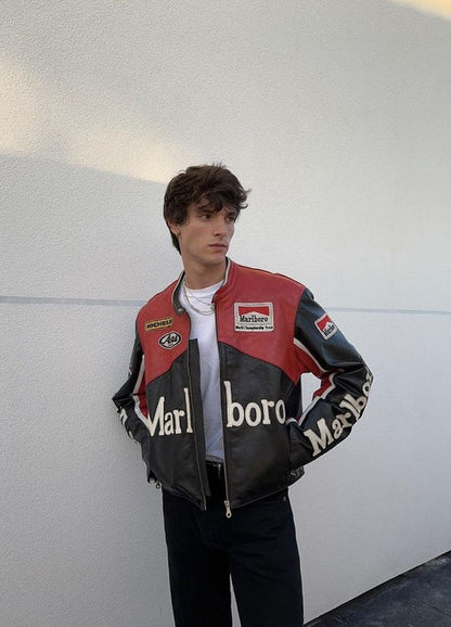 Marlboro Black Leather Jacket l Unisex Racing Jacket