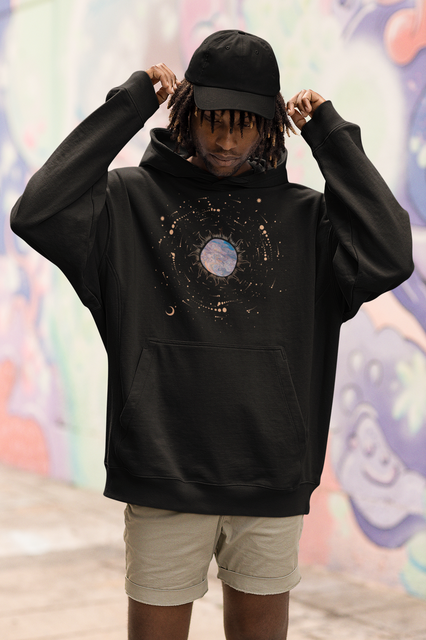 Planet & Stars Graphic Oversized Hoodie